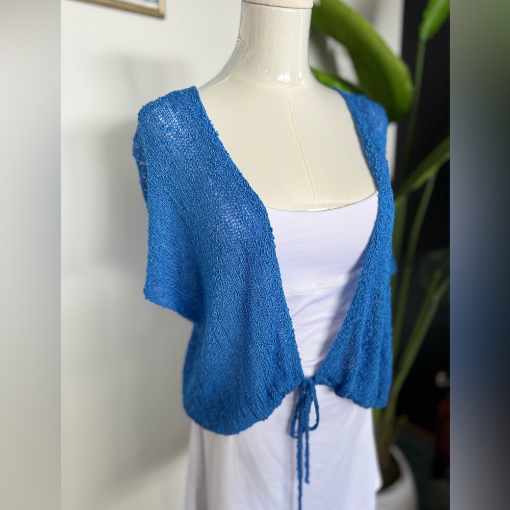 Vintage Japanese textured knit blue funky boho shrug